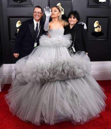 Edward Butera with daughter Ariana and ex-wife Joan at the 2020 Grammy Awards.